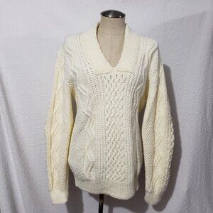 Off White Cable Knit Sweater Pullover Hand Knit M/L